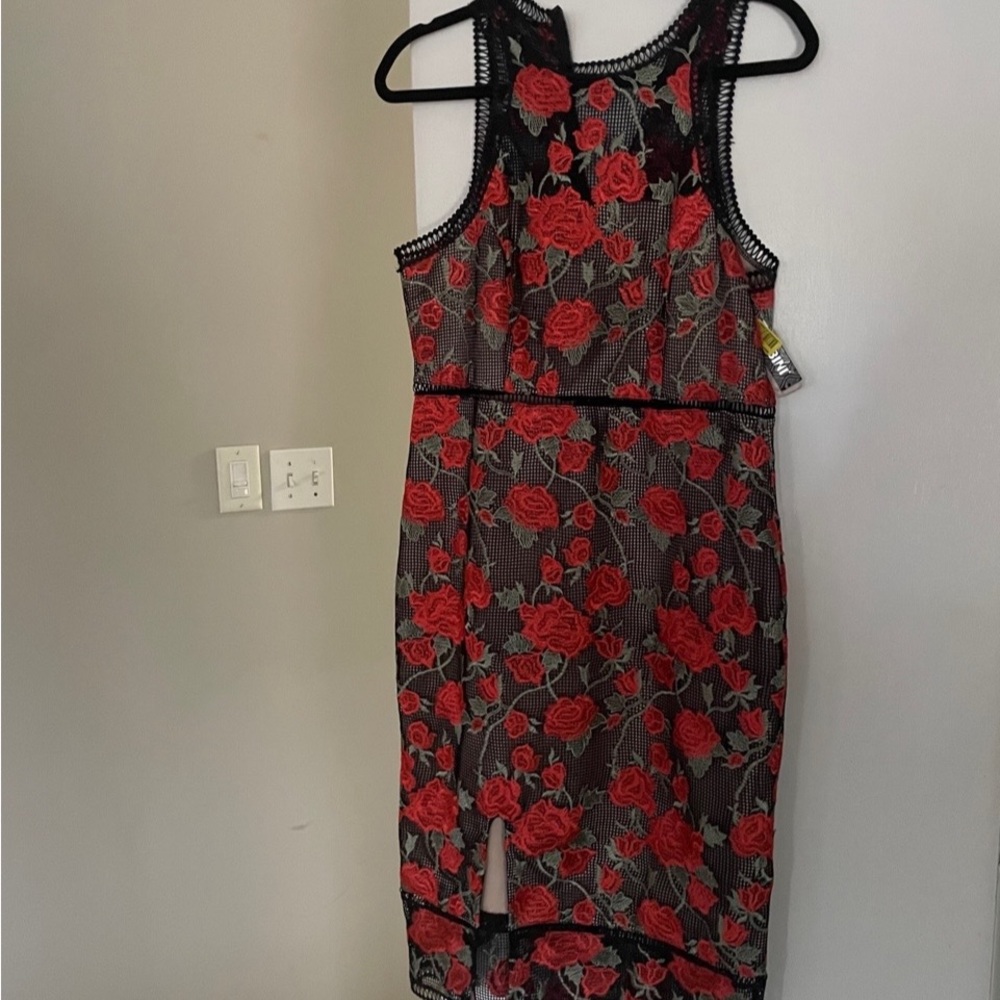 Illusion neck Gianni Bini red lace dress size L